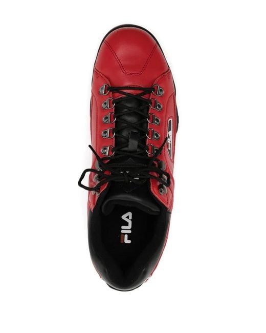 Fila Red Panelled Lace-Up Leather Sneakers for men