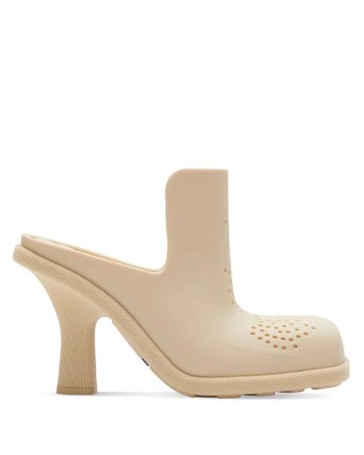 Burberry White Equestrian Knight Square-Toe Mules