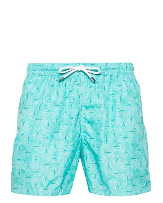 Fedeli Blue Madeira Lobster-pattern Swim Shorts for men