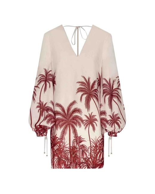 ANDRES OTALORA White Robe Courte À Col V À Imprimé Tropical
