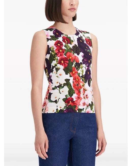 Oscar de la Renta Red Hollyhocks Floral-Print Tank Top