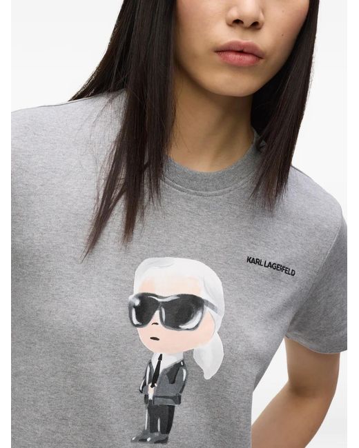 Karl Lagerfeld Gray Ikon Graphic-Print T-Shirt