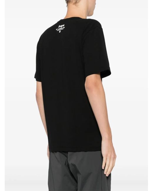 Aape By A Bathing Ape Black Graphic-Print Cotton T-Shirt for men