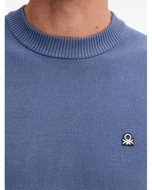 Benetton Blue Logo Round-Neck Jumper for men
