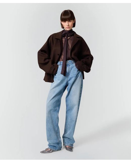 MSGM Purple Tie-Neck Sheer Blouse