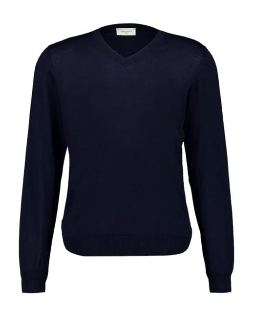 Piacenza Cashmere Blue V-Neck Long-Sleeve Sweater for men