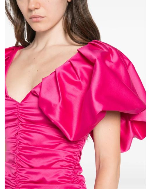SIMONA CORSELLINI Pink Ruched-Satin Mini Dress