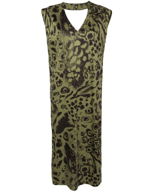 Bimba Y Lola Green Animal-print Cotton Midi Dress