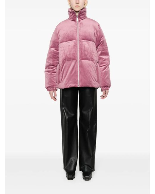 Gcds Pink Logo-Embossed Velvet Jacket