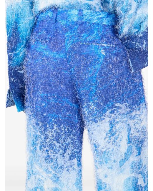 Roberto Cavalli Blue Patterned-Jacquard Trousers