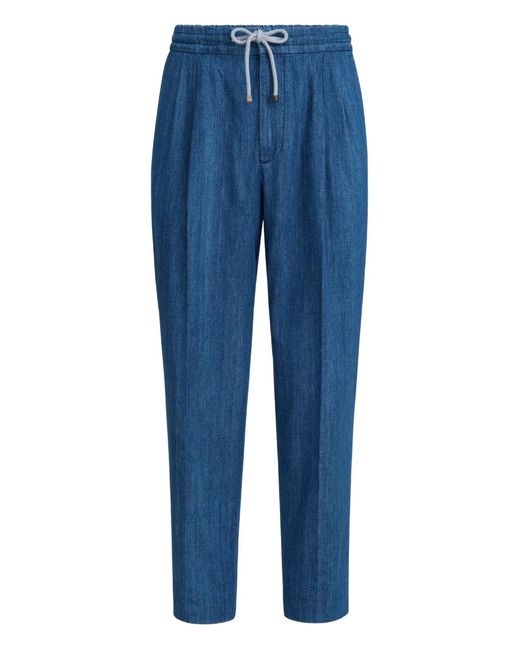 Brunello Cucinelli Blue Cotton Trousers for men