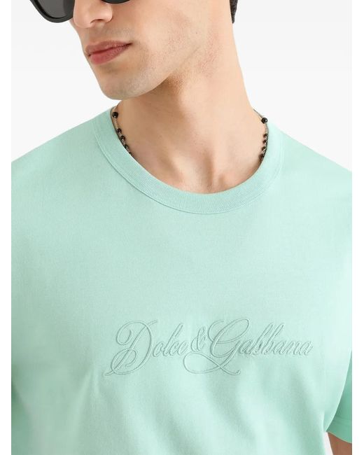 Dolce & Gabbana Green Cotton T-Shirt With Dg Embroidery for men