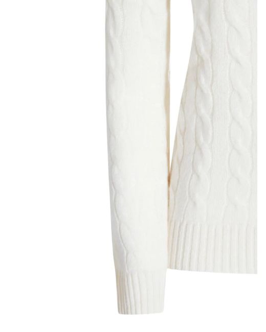 Polo Ralph Lauren White Cable-Knit V-Neck Sweater