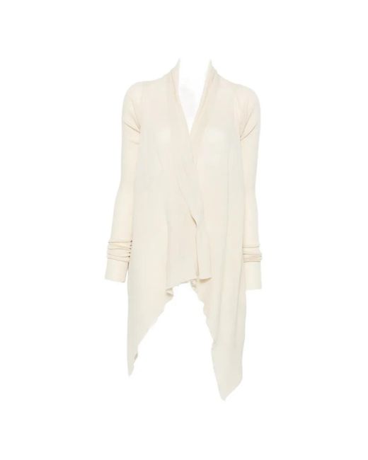 Rick Owens White Asymmetric Draped Cardigan