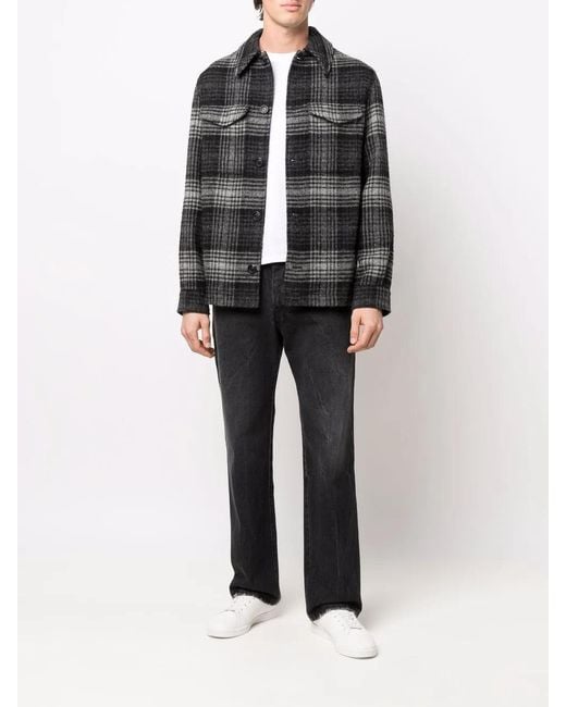 AMI Black Checked Button-Up Shirt Jacket for men