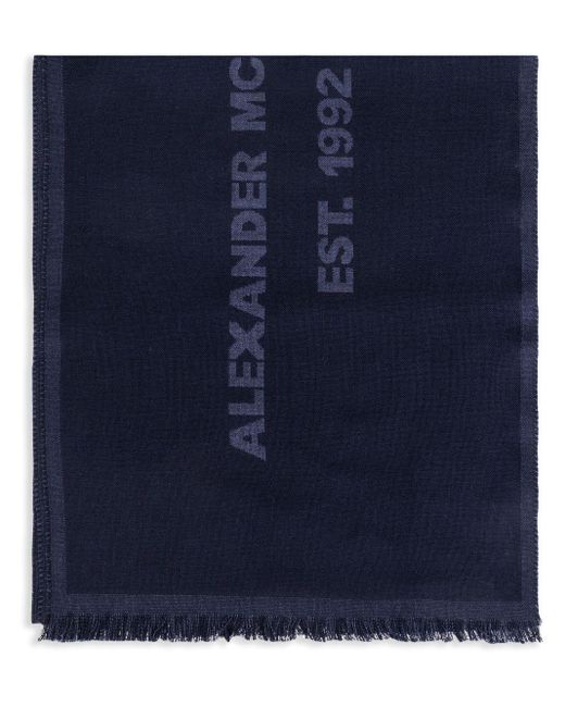 Alexander McQueen Blue Logo-print Wool Scarf for men
