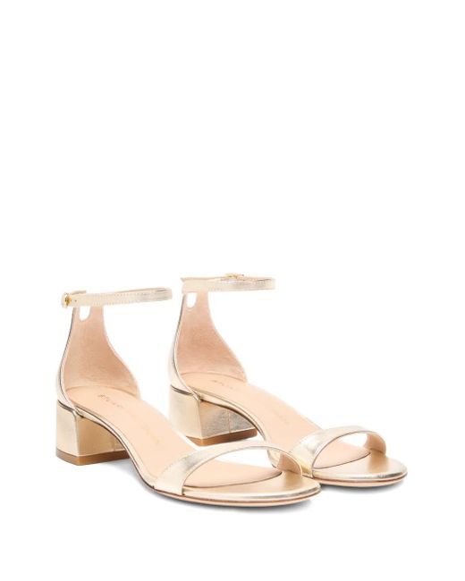 Stuart Weitzman Natural Round-Toe Leather Heeled Sandals