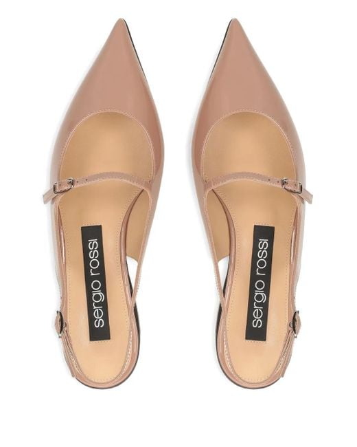 Sergio Rossi Natural Pointed-Toe Slingback Pumps