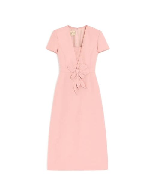Valentino Garavani Pink Embroidered Crepe Couture Midi Dress