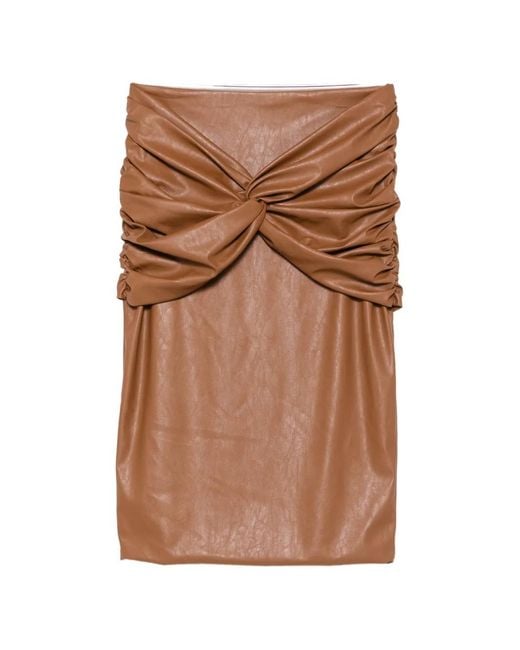 Elisabetta Franchi Brown Twist-Detail Gathered Mid Skirt