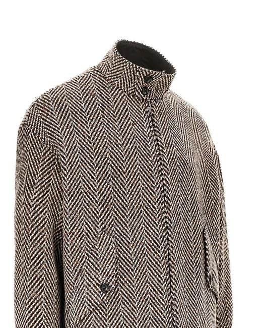 Emporio Armani Brown Chevron-Pattern High-Neck Jacket for men