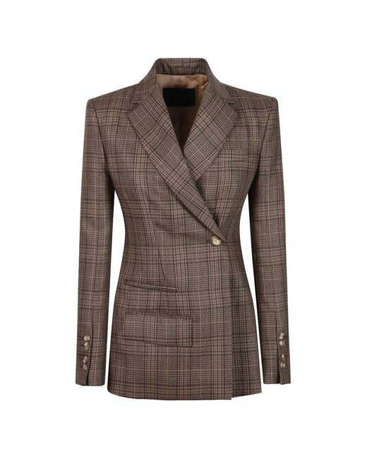 Dondup Brown Check-Pattern Double-Breasted Jacket