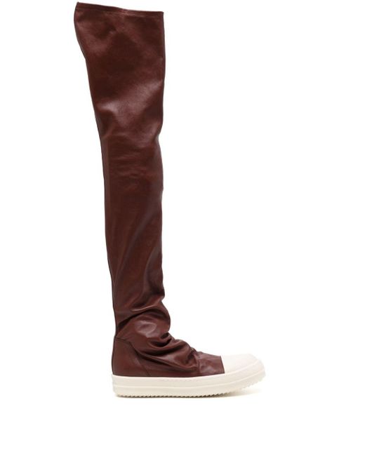 Rick Owens Brown Thigh-High Leather Boots