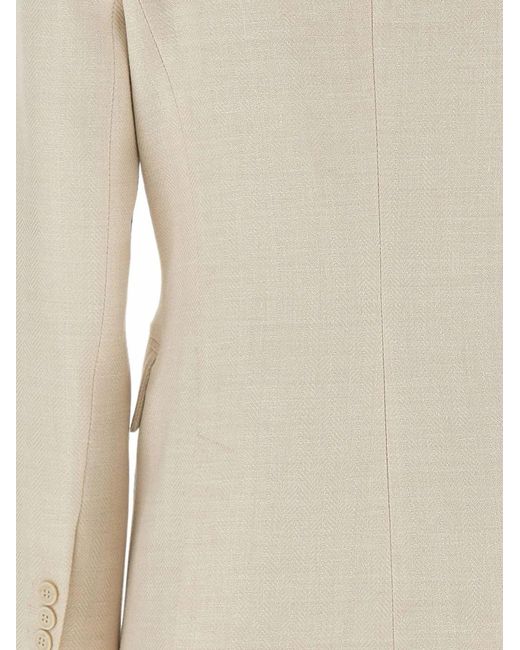 Eleventy White Double-Breasted Herringbone Blazer
