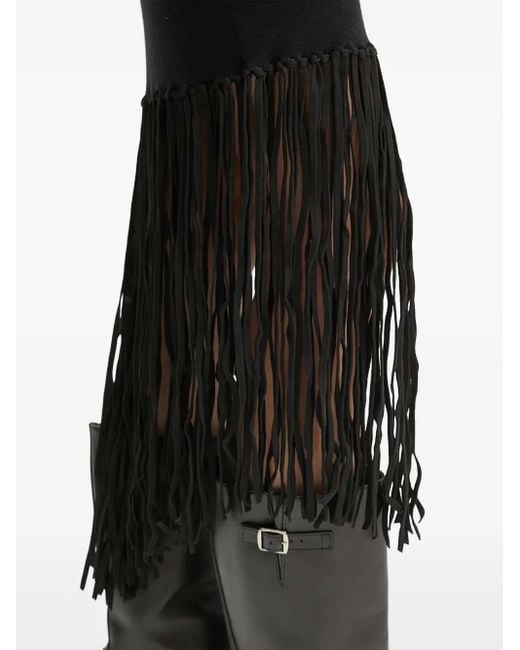 Munthe Black Fringe-Detail Midi Skirt