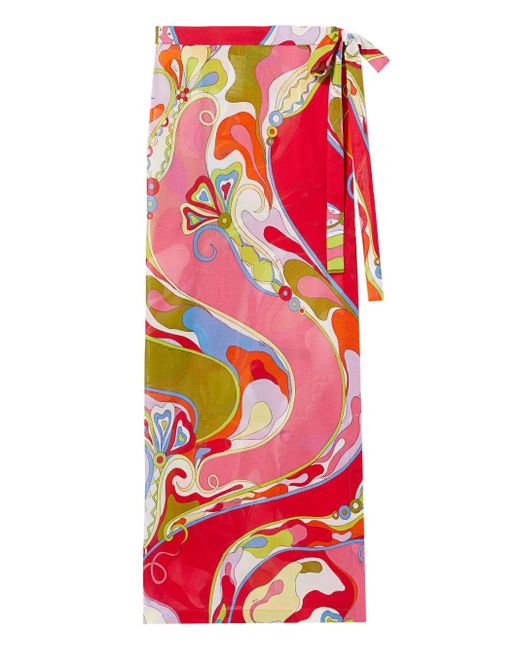 Emilio Pucci Red Orchidee-Print Wrap Skirt