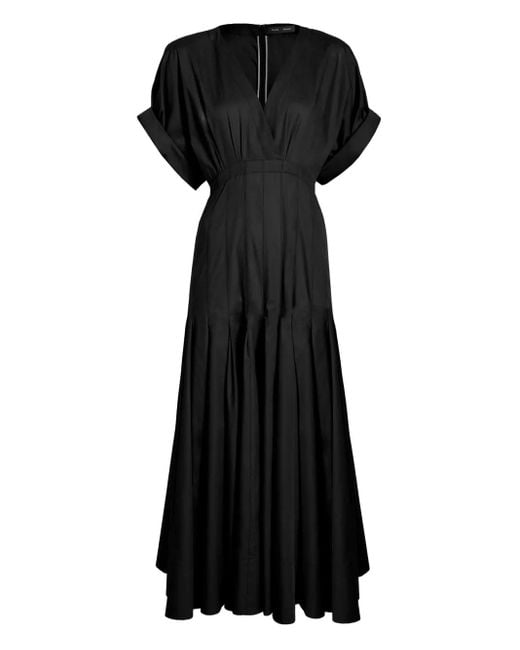 Proenza Schouler Black Ciara V-Neck Pleated Maxi Dress