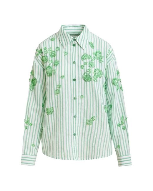 Essentiel Antwerp Green Striped Floral Shirt