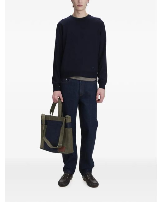 A.P.C. Blue Mathieu Logo-Embroidered Sweater for men