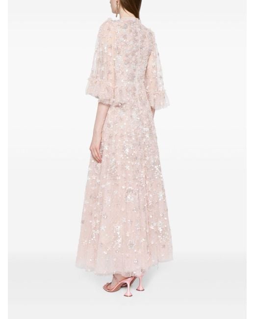 Needle & Thread Pink Star-embellished Short-sleeve Gown