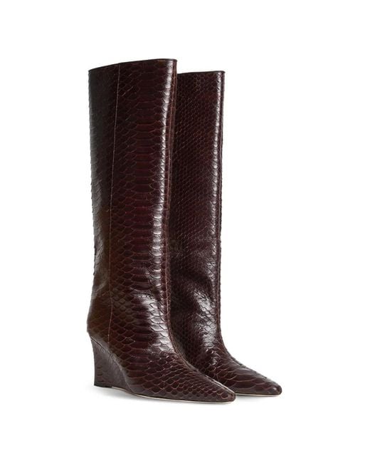 Cynthia Rowley Brown Snake-Embossed Leather Wedge Boots
