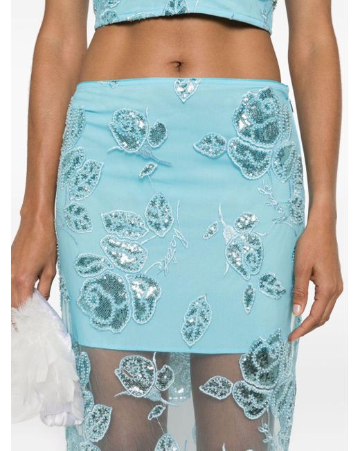 ROTATE BIRGER CHRISTENSEN Blue Floral-embroidery Mesh Skirt
