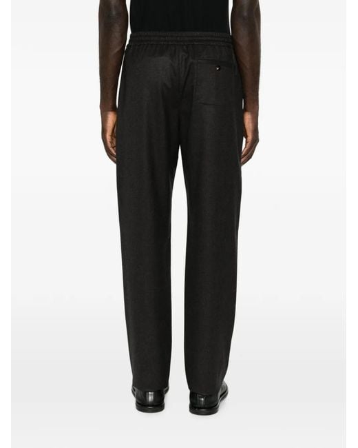 Agnona Black Wool Flannel Straight Trousers for men