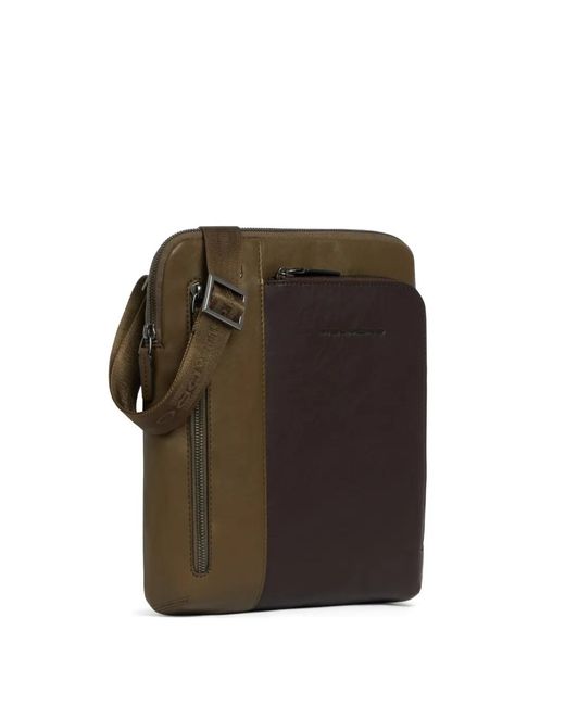 Piquadro Black Leather Panelled Messenger Bag for men