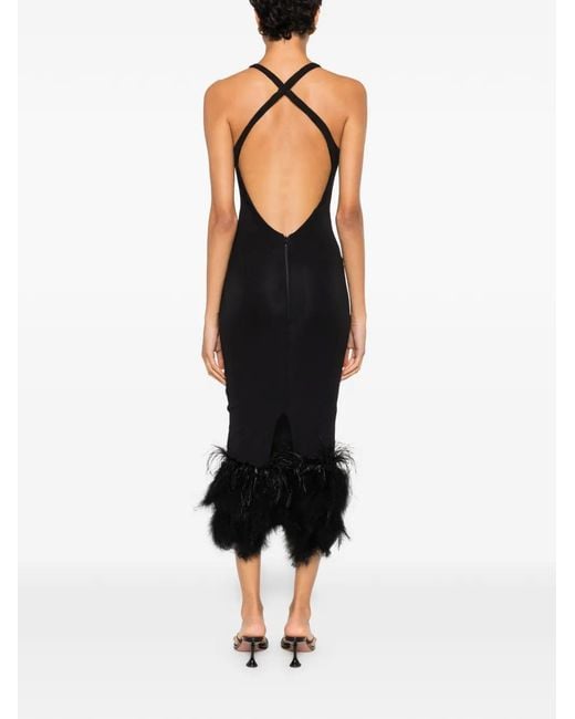 Vestiaire d'un Oiseau Libre Black Feather-Trim Crossover-Strap Dress