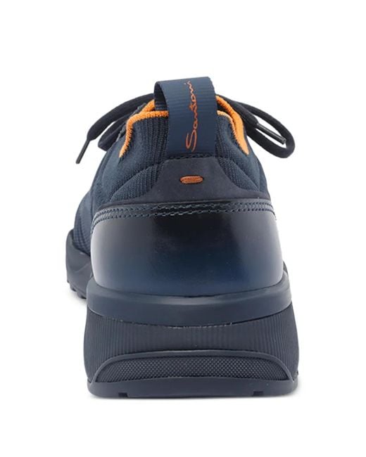 Santoni Blue Lace-Up Knitted Sneakers for men