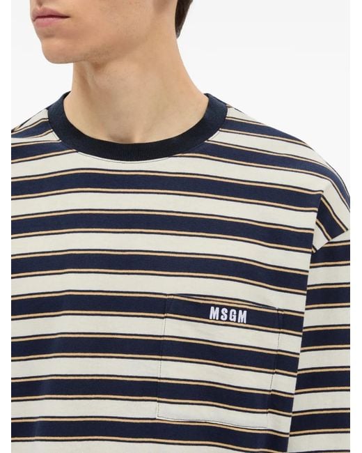 MSGM Gray Striped Pocket T-Shirt for men