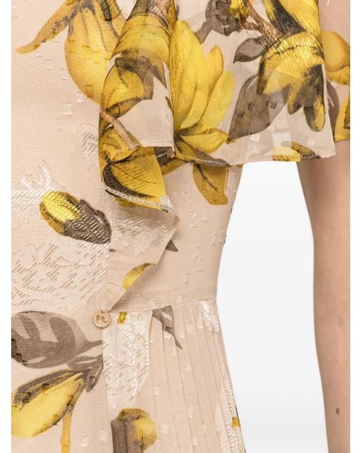 Nissa Metallic Floral-Print Ruffled Midi Dress