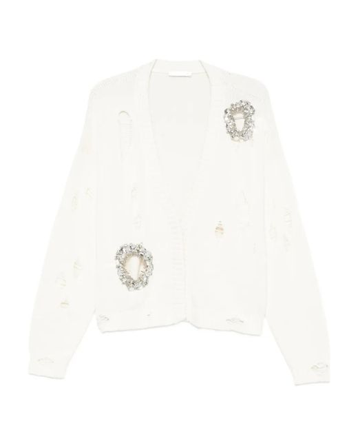 Area White Crystal-Embellished Distressed-Effect Cardigan
