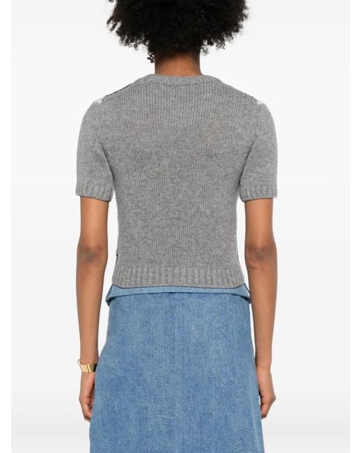 Prada Gray Kurzärmeliger Pullover mit Argylemuster