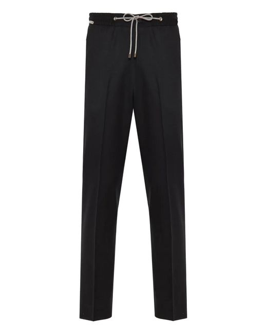 Corneliani Black Drawstring-Cuff Trousers for men