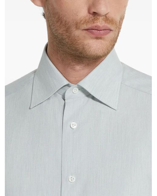 Zegna Blue Point-Collar Long-Sleeves Shirt for men