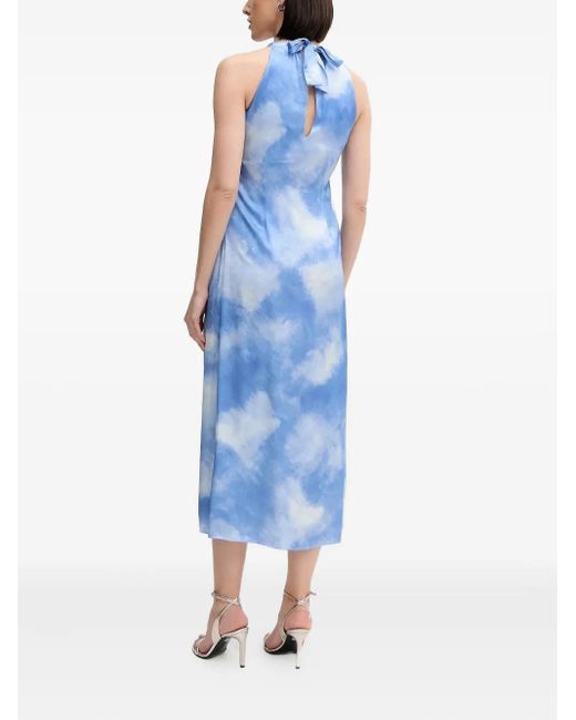 Sisley Blue Halter-Neck Gathered Midi Dress