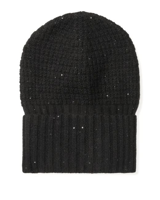 Fabiana Filippi Black Sequin-Embellished Ribbed Beanie
