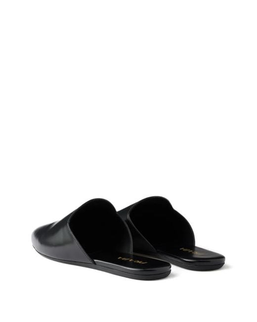 Prada Black Embossed-Logo Leather Mules