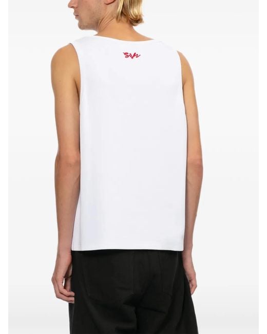 Séfr White Ribbed Tank Top for men